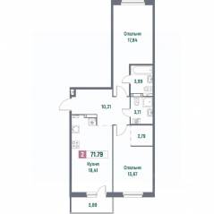 ЖК «Фотограф», планировка 2-комнатной квартиры, 71.79 м²
