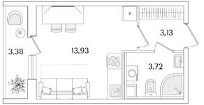 ЖК «Кинопарк», планировка студии, 22.47 м²