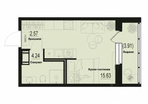 ЖК «ID Murino III», планировка студии, 24.39 м²