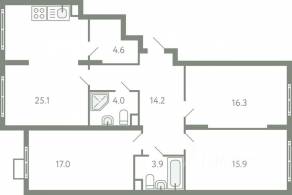 ЖК «Ново-Молоково», планировка 3-комнатной квартиры, 98.90 м²