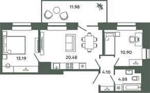 ЖК «Загляденье», планировка 2-комнатной квартиры, 53.55 м²