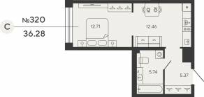 ЖК «Bashni Element», планировка студии, 36.28 м²