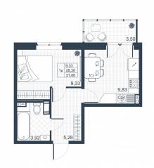 ЖК «Ново-Антропшино», планировка 1-комнатной квартиры, 30.11 м²