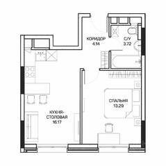 МФК «Clementine», планировка 1-комнатной квартиры, 37.60 м²