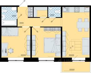 ЖК «Северный Меридиан» (Бугры), планировка 2-комнатной квартиры, 60.70 м²