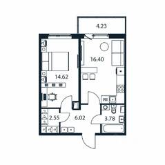 ЖК «Полис ЛАВрики», планировка 1-комнатной квартиры, 42.50 м²