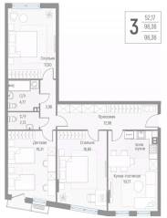 МЖК «Эльйон», планировка 3-комнатной квартиры, 96.40 м²