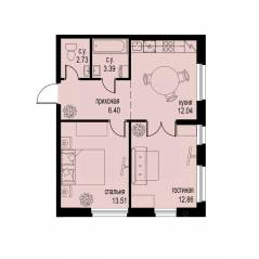 ЖК «ID Murino III», планировка 2-комнатной квартиры, 50.93 м²