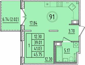 МЖК «Образцовый квартал 17», планировка 1-комнатной квартиры, 39.01 м²