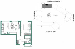 ЖК «Страна.Парковая», планировка 2-комнатной квартиры, 37.26 м²