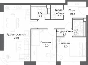 ЖК «Nagatino i-Land», планировка 2-комнатной квартиры, 68.60 м²
