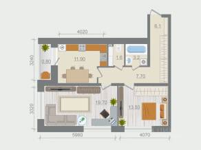 ЖК «Эко-квартал Гармония», планировка 2-комнатной квартиры, 64.50 м²