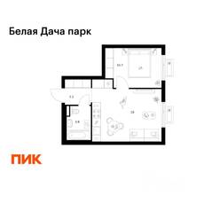 ЖК «Белая Дача парк», планировка 1-комнатной квартиры, 36.90 м²