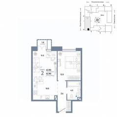 ЖК «Страна.Озерная», планировка 2-комнатной квартиры, 43.90 м²