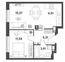 ЖК Арт-квартал «Публицист», планировка 1-комнатной квартиры, 42.54 м²