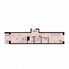 ЖК «ID Murino III», планировка 1-комнатной квартиры, 40.81 м²