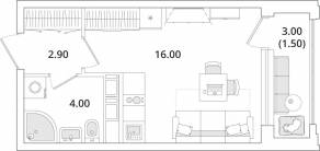 ЖК «Тайм Сквер», планировка студии, 24.00 м²
