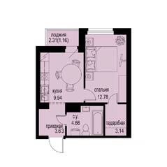 ЖК «ID Murino III», планировка 1-комнатной квартиры, 35.31 м²