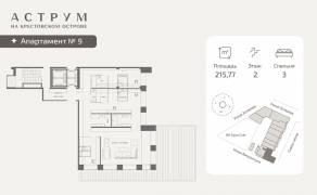 МФК «ASTRVM», планировка 3-комнатной квартиры, 215.77 м²