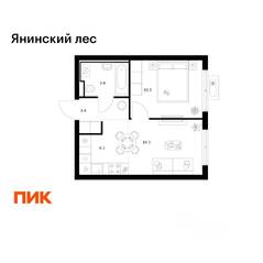 ЖК «Янинский лес», планировка 1-комнатной квартиры, 34.20 м²