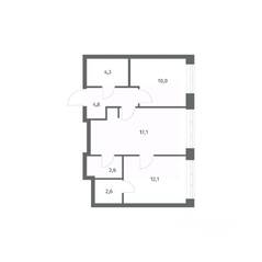 ЖК «NEWПИТЕР», планировка 2-комнатной квартиры, 53.56 м²
