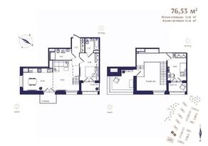 ЖК «Ranta Residence», планировка 2-комнатной квартиры, 76.53 м²