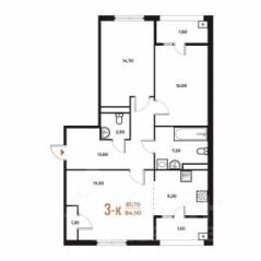 ЖК «Новое Летово», планировка 3-комнатной квартиры, 84.90 м²