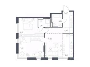 ЖК «Заречье Парк», планировка 2-комнатной квартиры, 72.48 м²