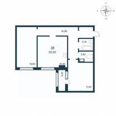 ЖК «Расцветай в Янино», планировка 2-комнатной квартиры, 85.40 м²