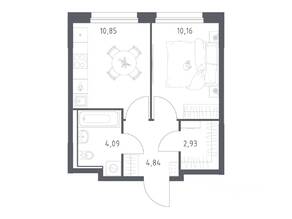 ЖК «Прибрежный Парк», планировка 1-комнатной квартиры, 32.87 м²