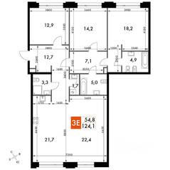 ЖК «Sydney City», планировка 3-комнатной квартиры, 126.60 м²