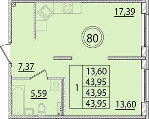 МЖК «Образцовый квартал 15», планировка 1-комнатной квартиры, 43.95 м²