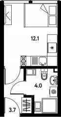 Апарт-комплекс «МОСКО», планировка студии, 19.80 м²