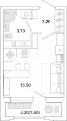 ЖК «Тайм Сквер», планировка студии, 23.90 м²