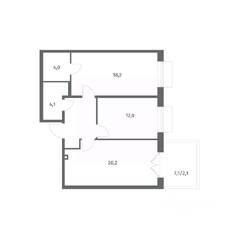 ЖК «Парусная 1», планировка 2-комнатной квартиры, 67.80 м²