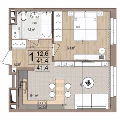 ЖК «Гранд Комфорт», планировка 1-комнатной квартиры, 41.40 м²