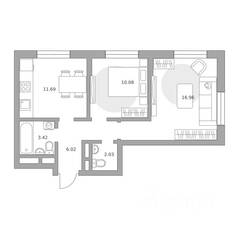 МЖК «Живописный», планировка 2-комнатной квартиры, 50.20 м²