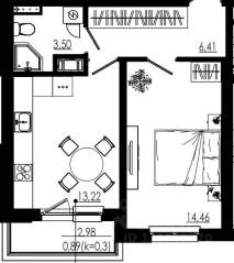 МЖК «Liberty dom», планировка 1-комнатной квартиры, 38.49 м²