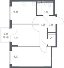 ЖК «Мытищи Парк», планировка 2-комнатной квартиры, 51.07 м²