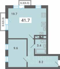 МЖК «Южная Долина», планировка 1-комнатной квартиры, 41.70 м²