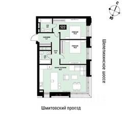 ЖК «Шелепиха», планировка 2-комнатной квартиры, 78.90 м²