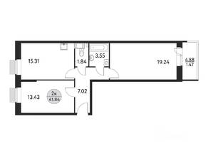 ЖК «Дом на Сиреневой (Щелково)», планировка 2-комнатной квартиры, 61.86 м²