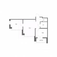 ЖК «NEWПИТЕР», планировка 2-комнатной квартиры, 54.10 м²