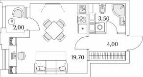 ЖК «Тайм Сквер», планировка студии, 28.30 м²