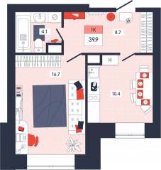 ЖК «Феникс», планировка 1-комнатной квартиры, 39.90 м²