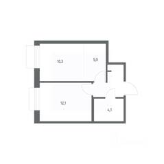 ЖК «Парусная 1», планировка 2-комнатной квартиры, 35.40 м²