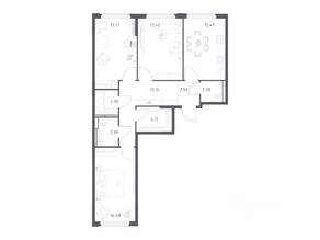 ЖК «Космический Квартал», планировка 3-комнатной квартиры, 78.57 м²