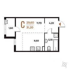 ЖК «Новое Летово», планировка студии, 31.20 м²