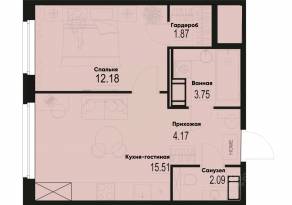 ЖК «ID Murino III», планировка 1-комнатной квартиры, 39.57 м²