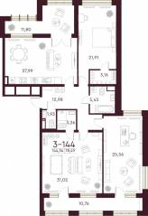 ЖК «Familia», планировка 3-комнатной квартиры, 144.10 м²